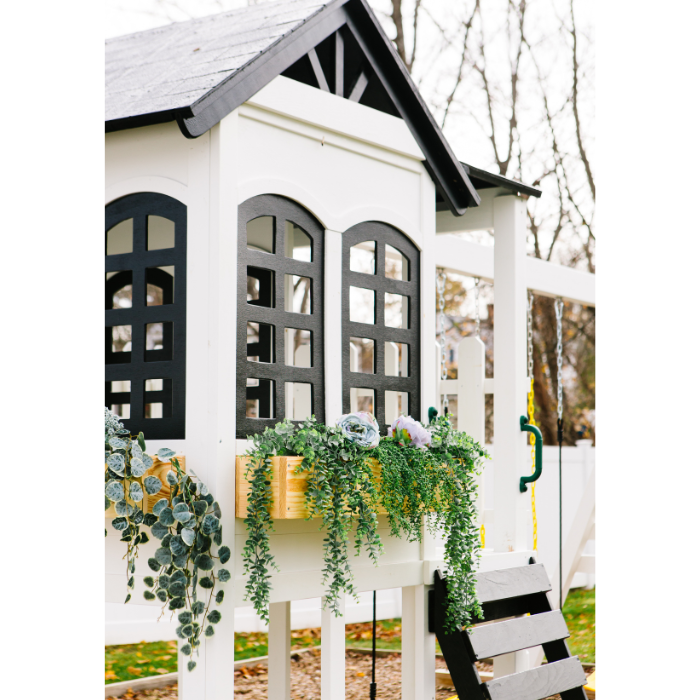 2mamabees reign two story playhouse with slide and swing black and white two story playhouse