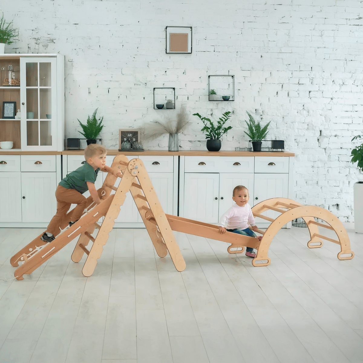 4in1 Montessori Climbing Set: Pickler Triangle + Arch + Slide + Climbing Net