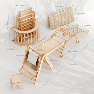 6in1 Climbing Set: Triangle + Arch + Slide+ Net + Cushion + Art Addition