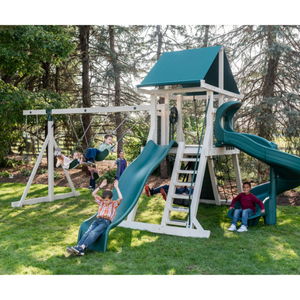galaxy vinyl swing set with spiral slide lifestyle