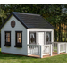 Whole Wood Playhouses Blackbird white with black trim left view