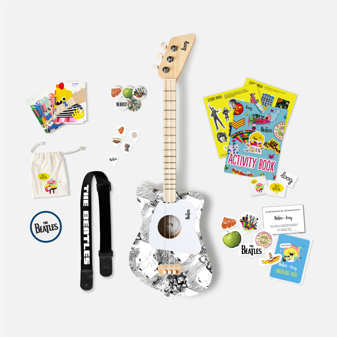 Beatles + Loog White Mini Guitar
