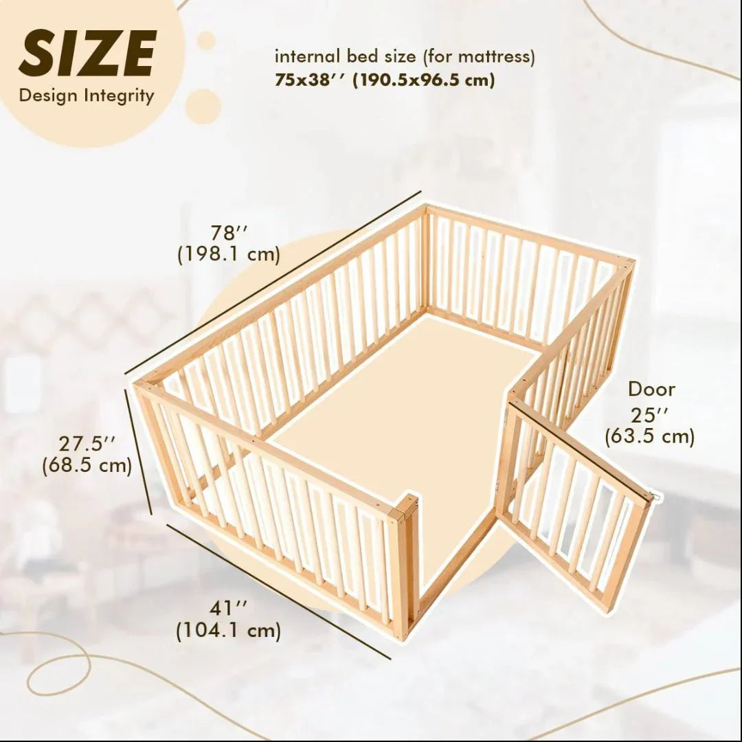 Montessori Floor Bed with Fence | Full Size
