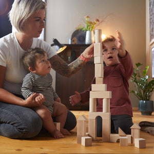 HABA USA Basic Building Blocks 102Pcs. XL Wooden Starter Set Lifestyle 1