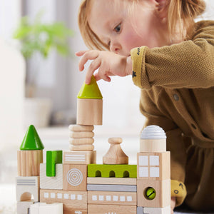 HABA USA Coburg 28 Piece Wooden Building Blocks Lifestyle 1