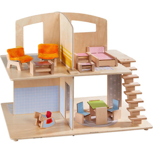 HABA USA Little Friends Dollhouse Town Villa with Furniture Inside View