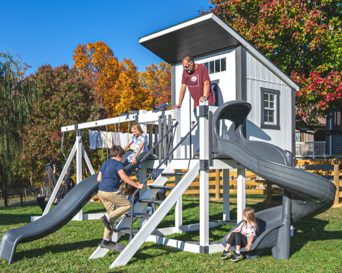 Star Gazer Vinyl Swing Set with playhouse