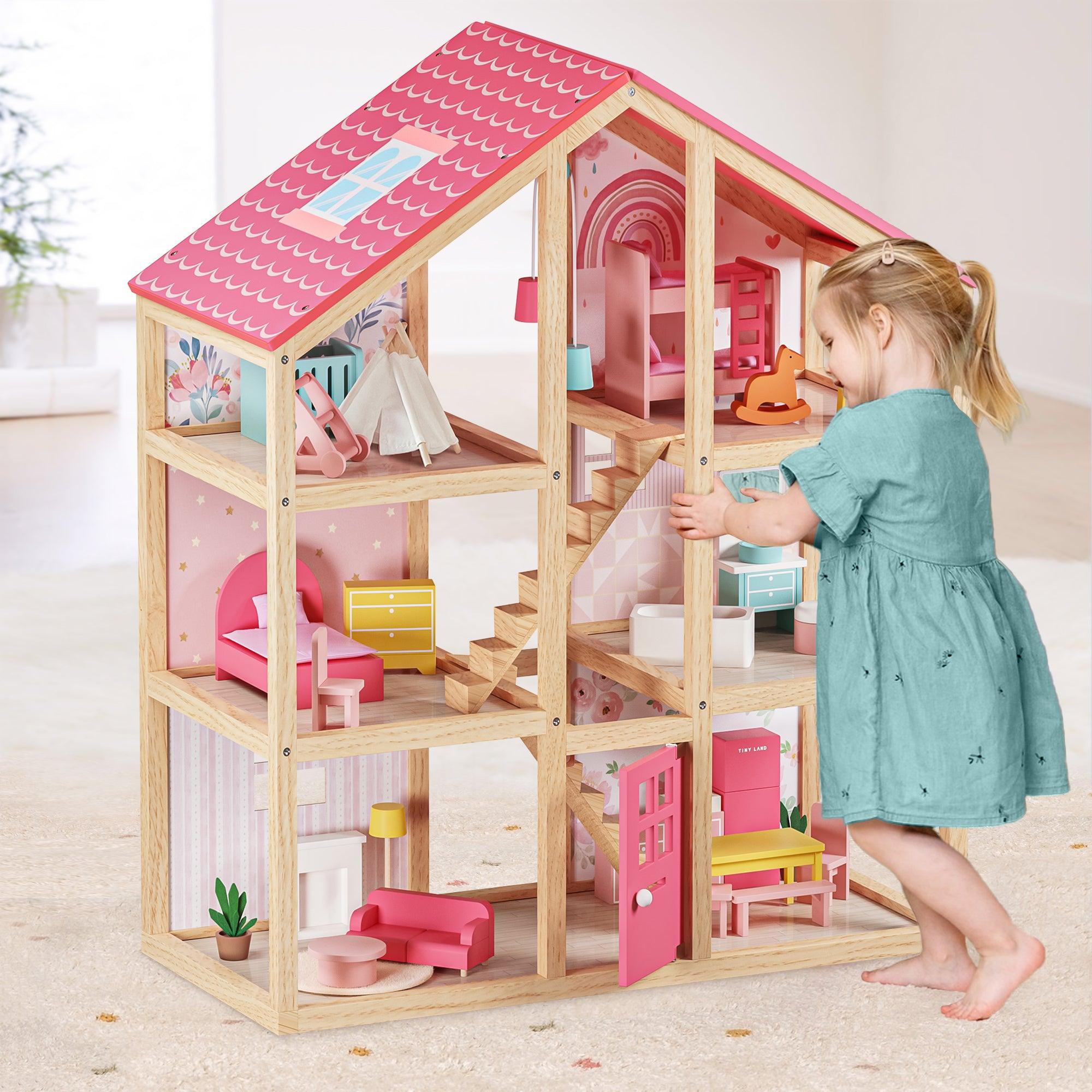 Tiny Land® Pink Dollhouse with Furniture