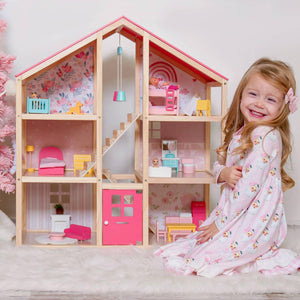 Tiny Land® Pink Dollhouse with Furniture
