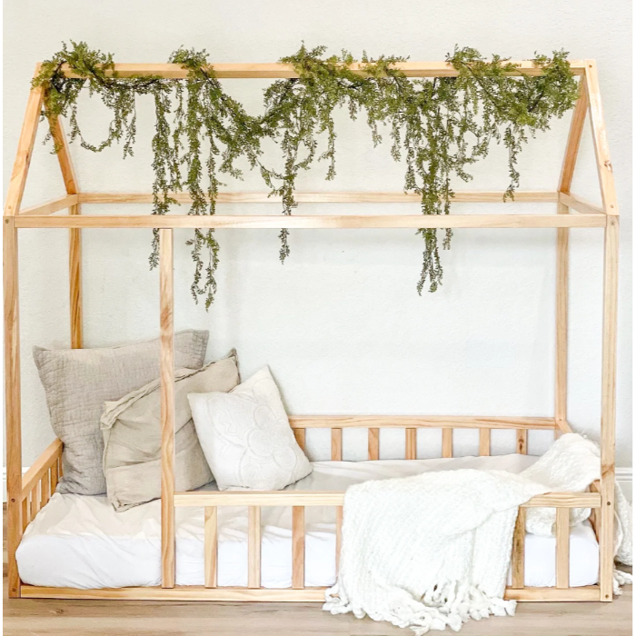 2MamaBees Montessori House Bed with Rails lifestyle front view
