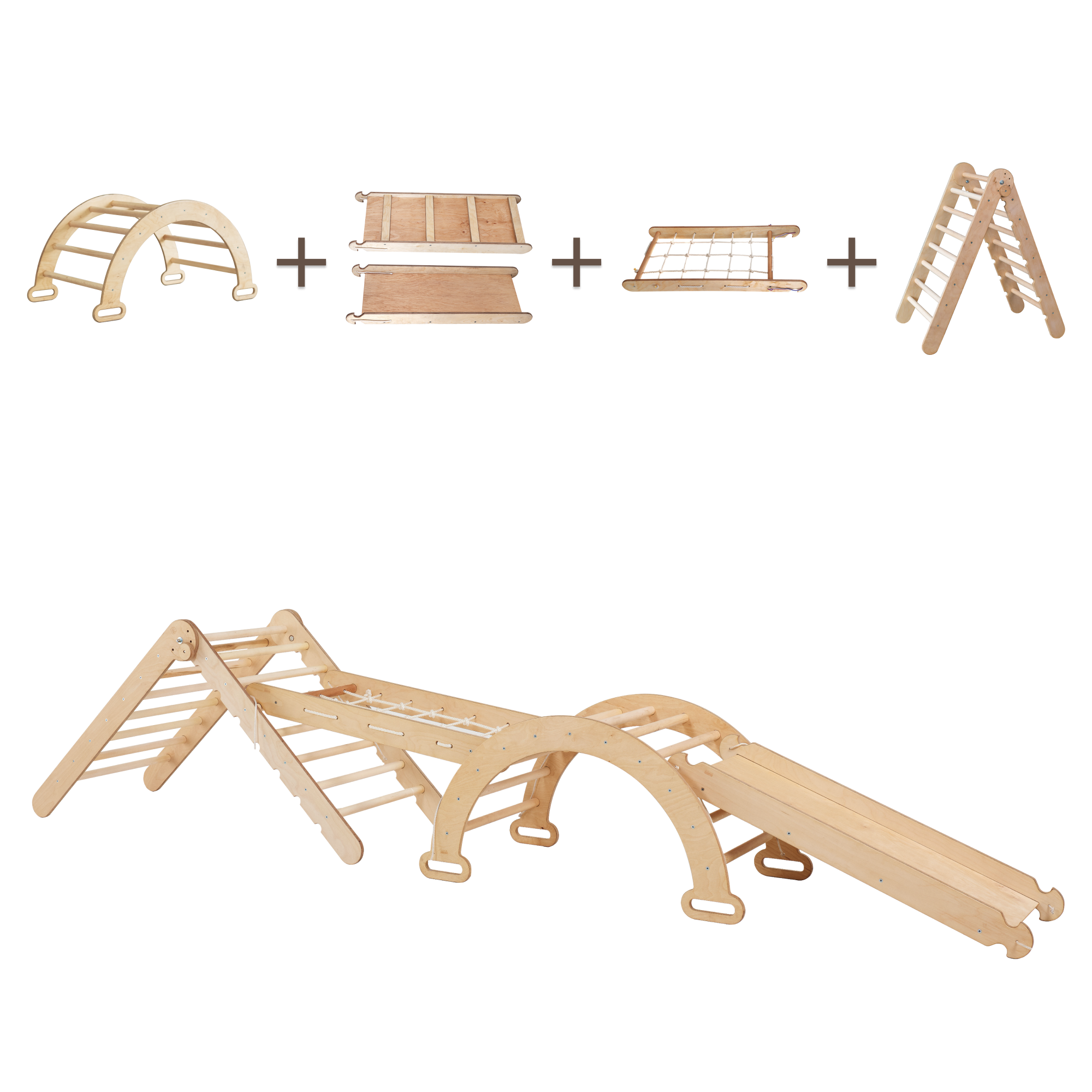 Goodevas Montessori Climbing Set: 4 in 1 Pickler Triangle + Arch + Slide + Climbing Net