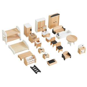 Wonder & Wise Classic Black and White Dollhouse Furniture Set Top View