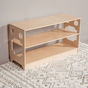 Wood and Hearts Montessori Shelves Corner View Empty