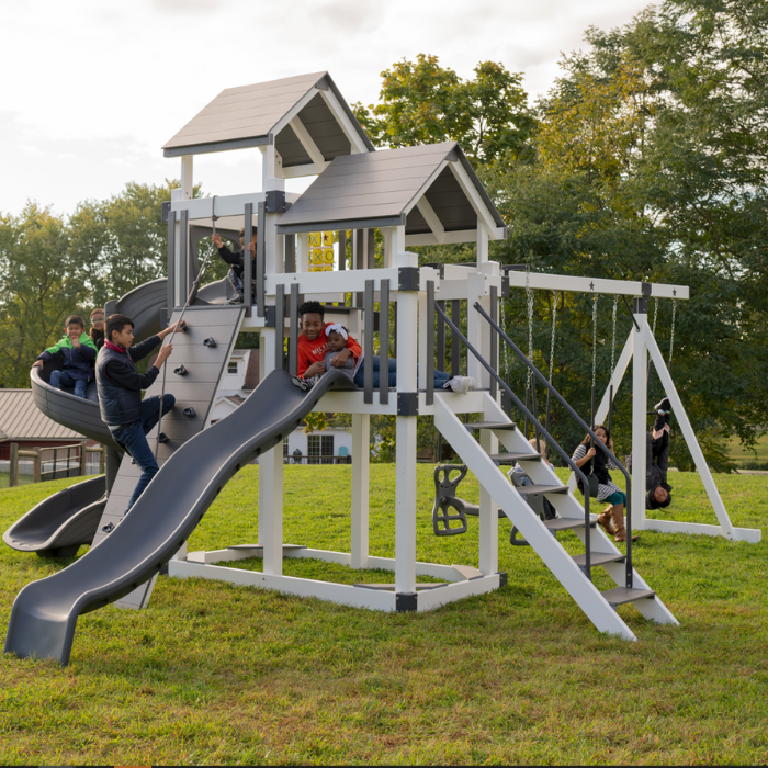 Swing set best sale with spiral slide