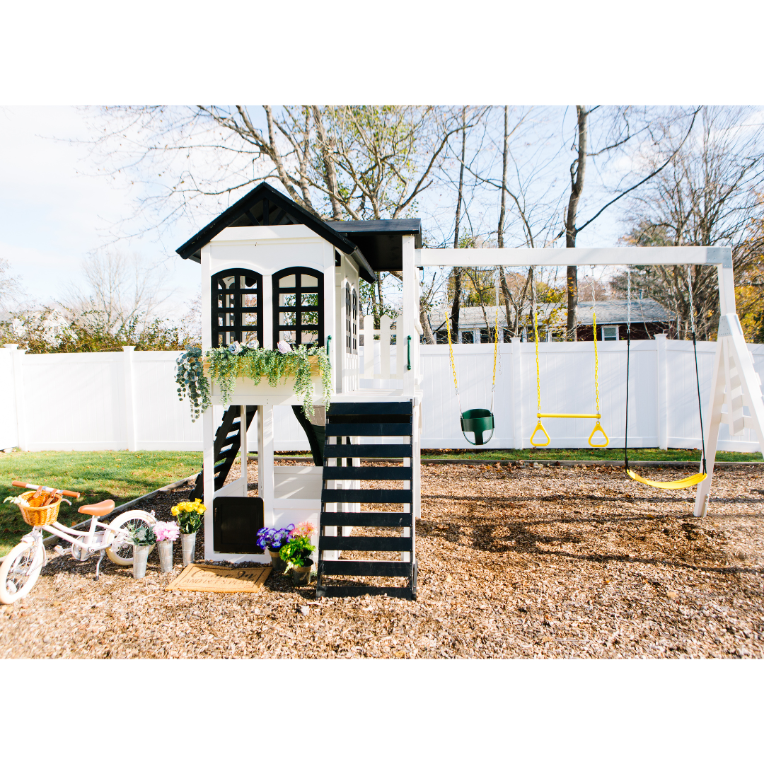 Wooden Playhouse Farmhouse Swing Set White Canyon Creek Outdoor