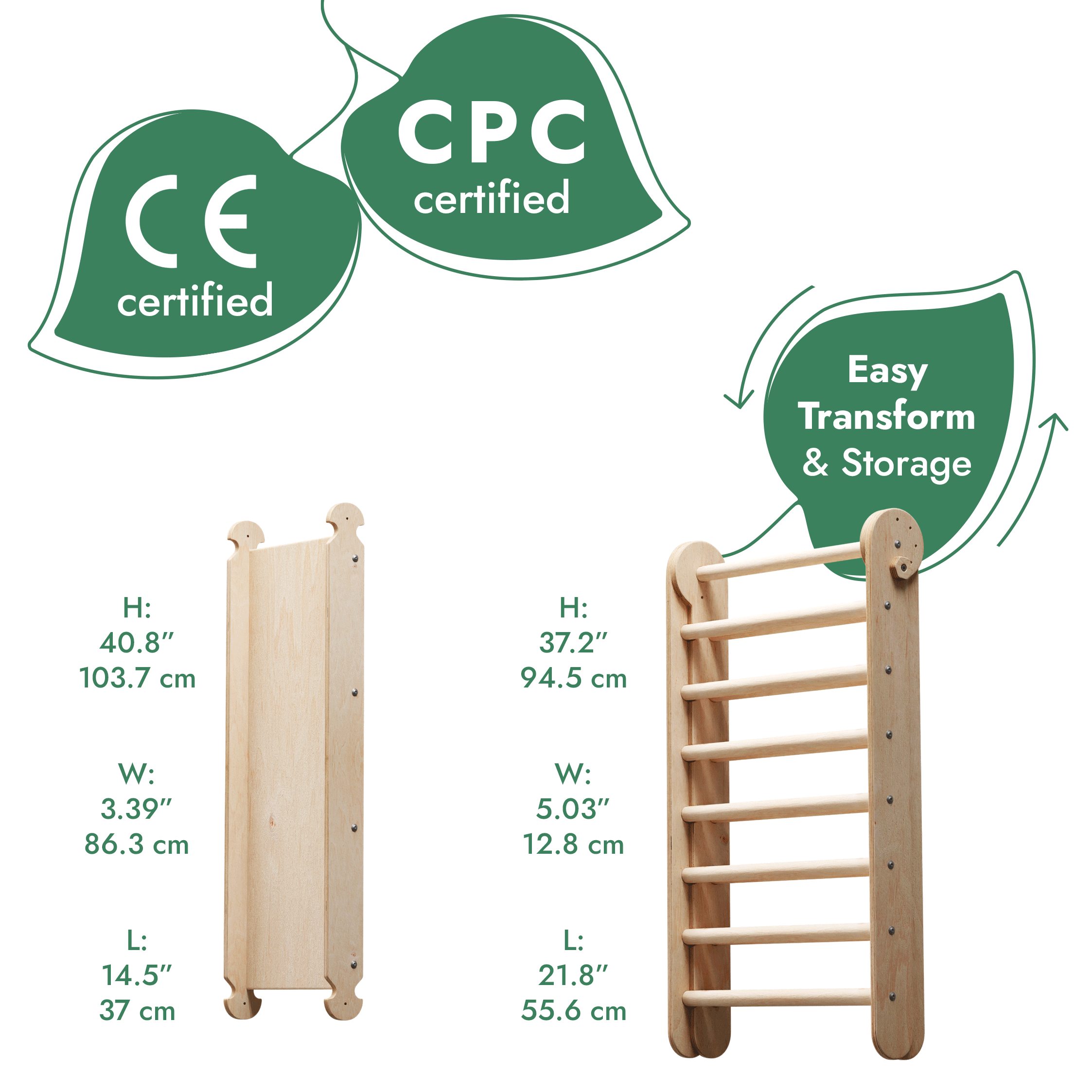Wooden Swedish Wall + Swing Set + Slide