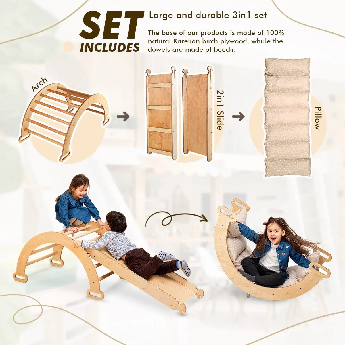 3in1 Climbing Set: Arch + Slide + Cushion