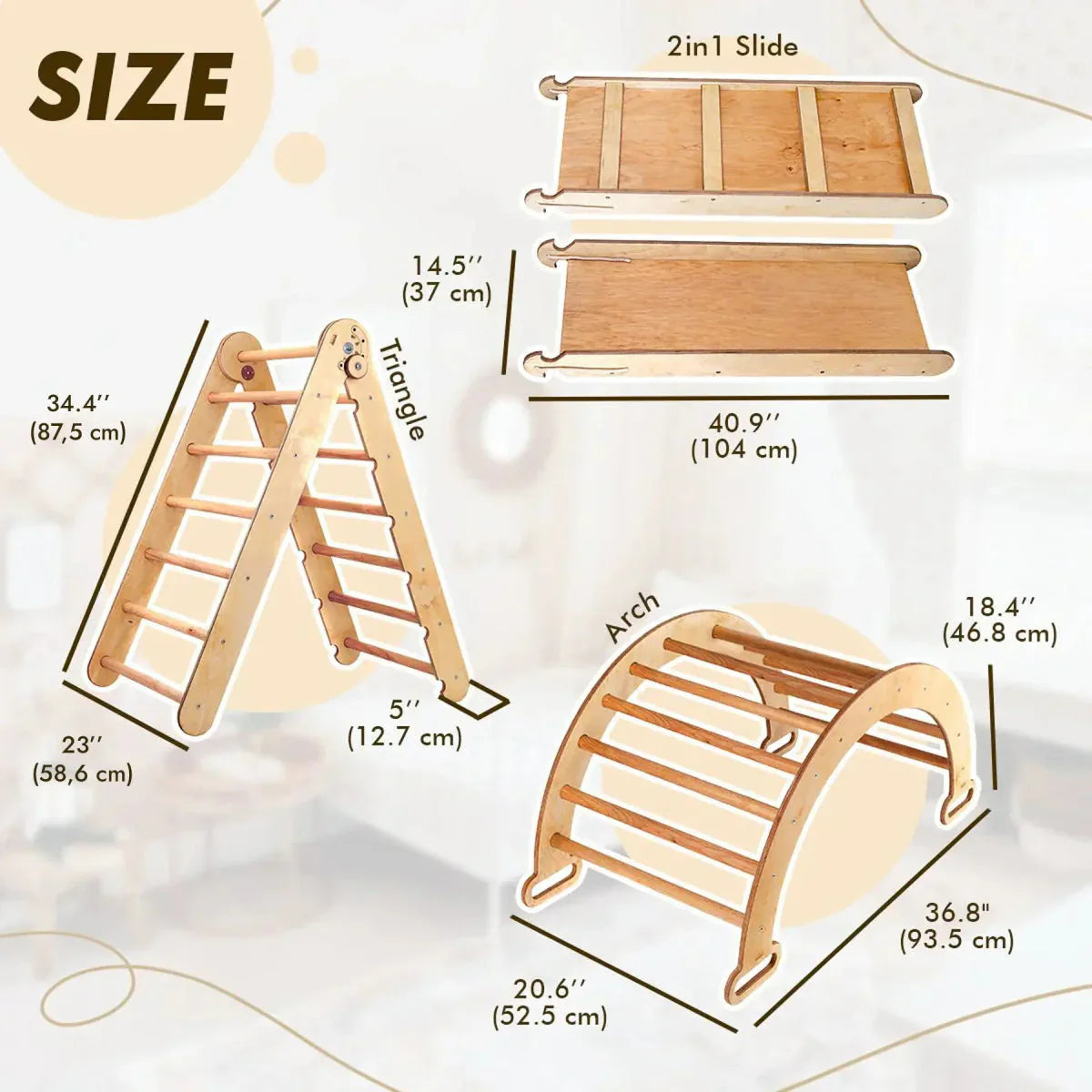 4in1 Montessori Climbing Set: Triangle + Arch + Slide + Cushion