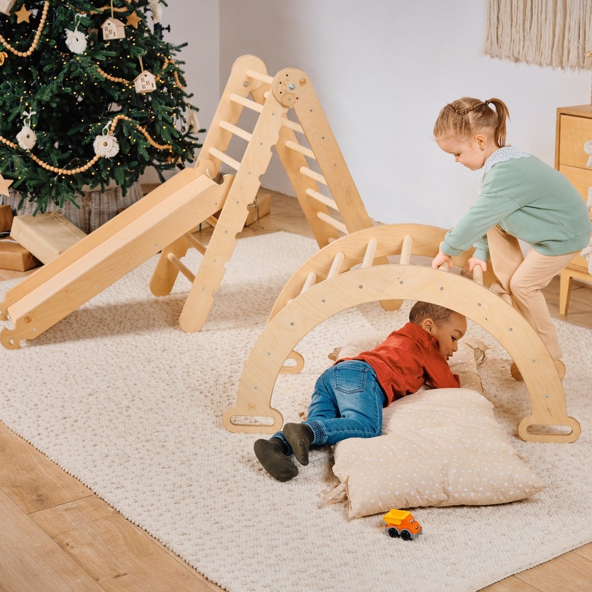 4in1 Montessori Climbing Set: Triangle + Arch + Slide + Cushion