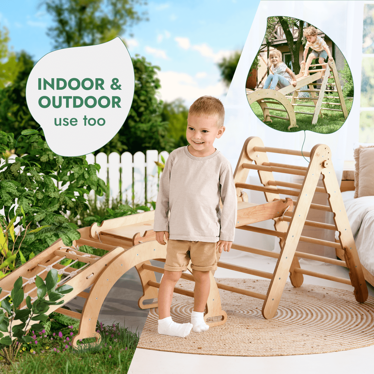 4in1 Montessori Climbing Set: Pickler Triangle + Arch + Slide + Climbing Net