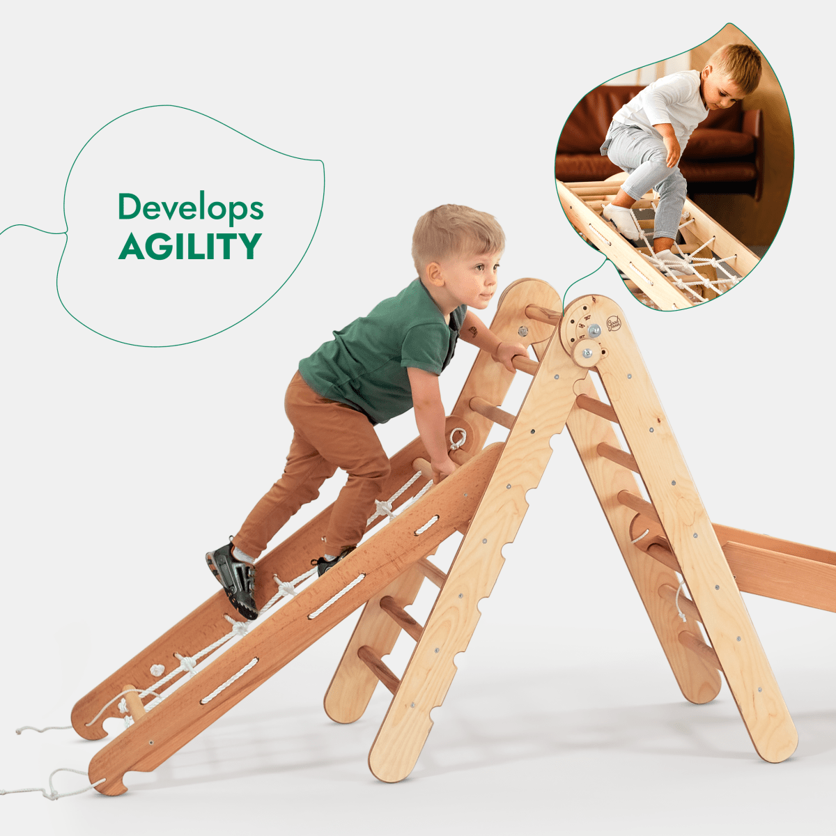 4in1 Montessori Climbing Set: Pickler Triangle + Arch + Slide + Climbing Net