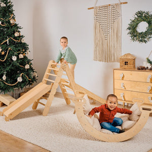 5in1 Montessori Climbing Set: Triangle + Arch + Slide + Climbing Net + Cushion