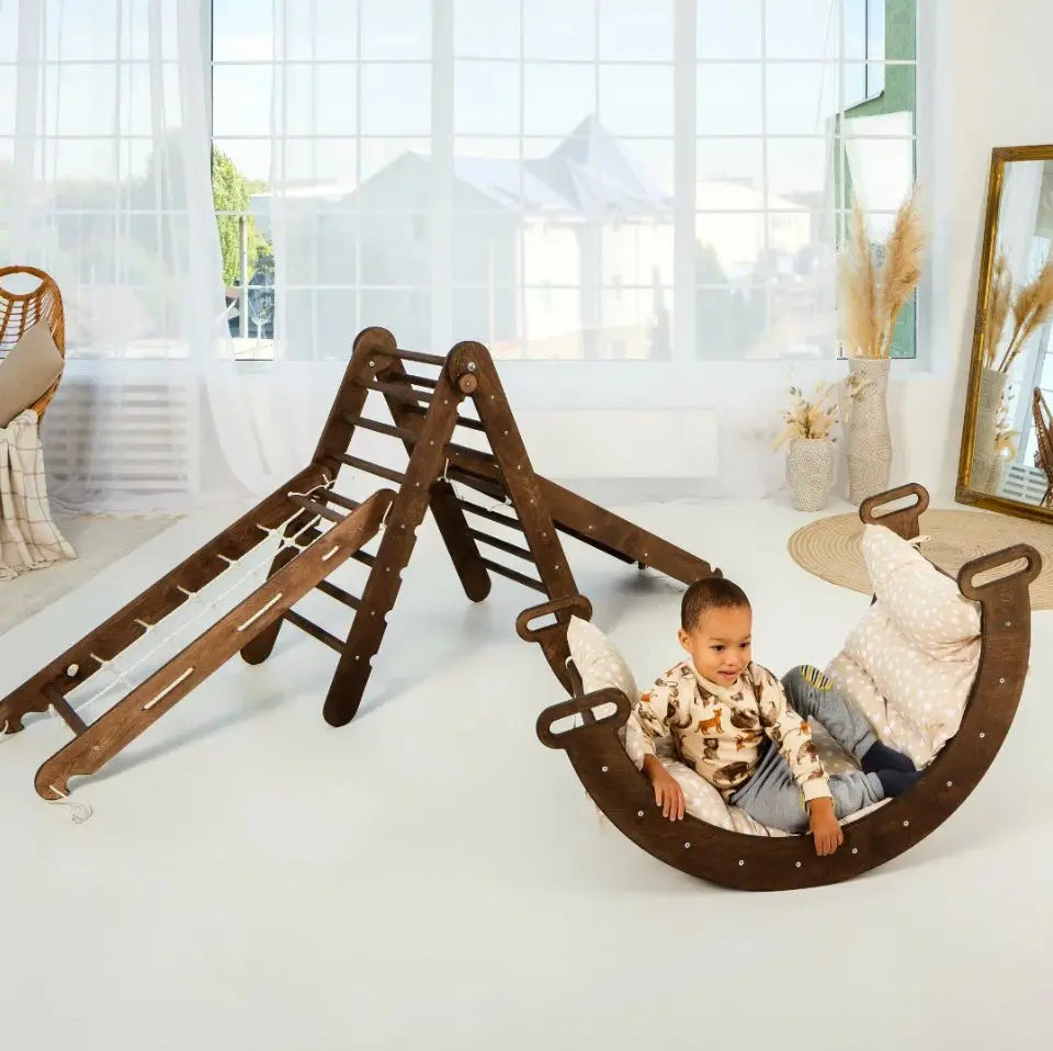 5in1 Montessori Climbing Set: Triangle + Arch + Slide + Climbing Net + Cushion