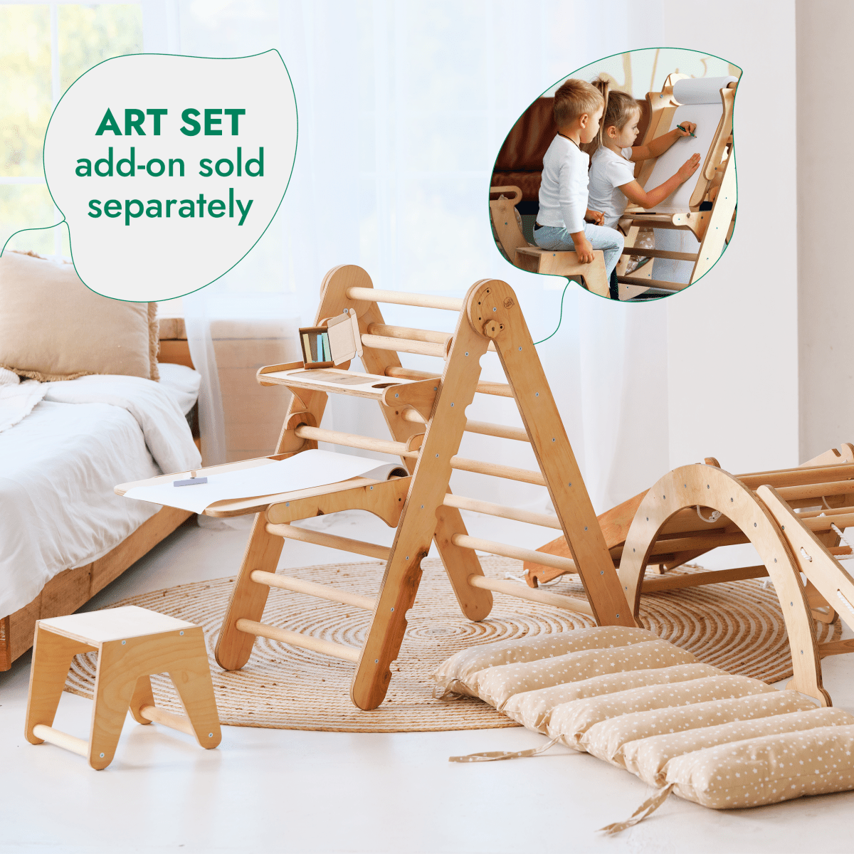 5in1 Montessori Climbing Set: Triangle + Arch + Slide + Climbing Net + Cushion
