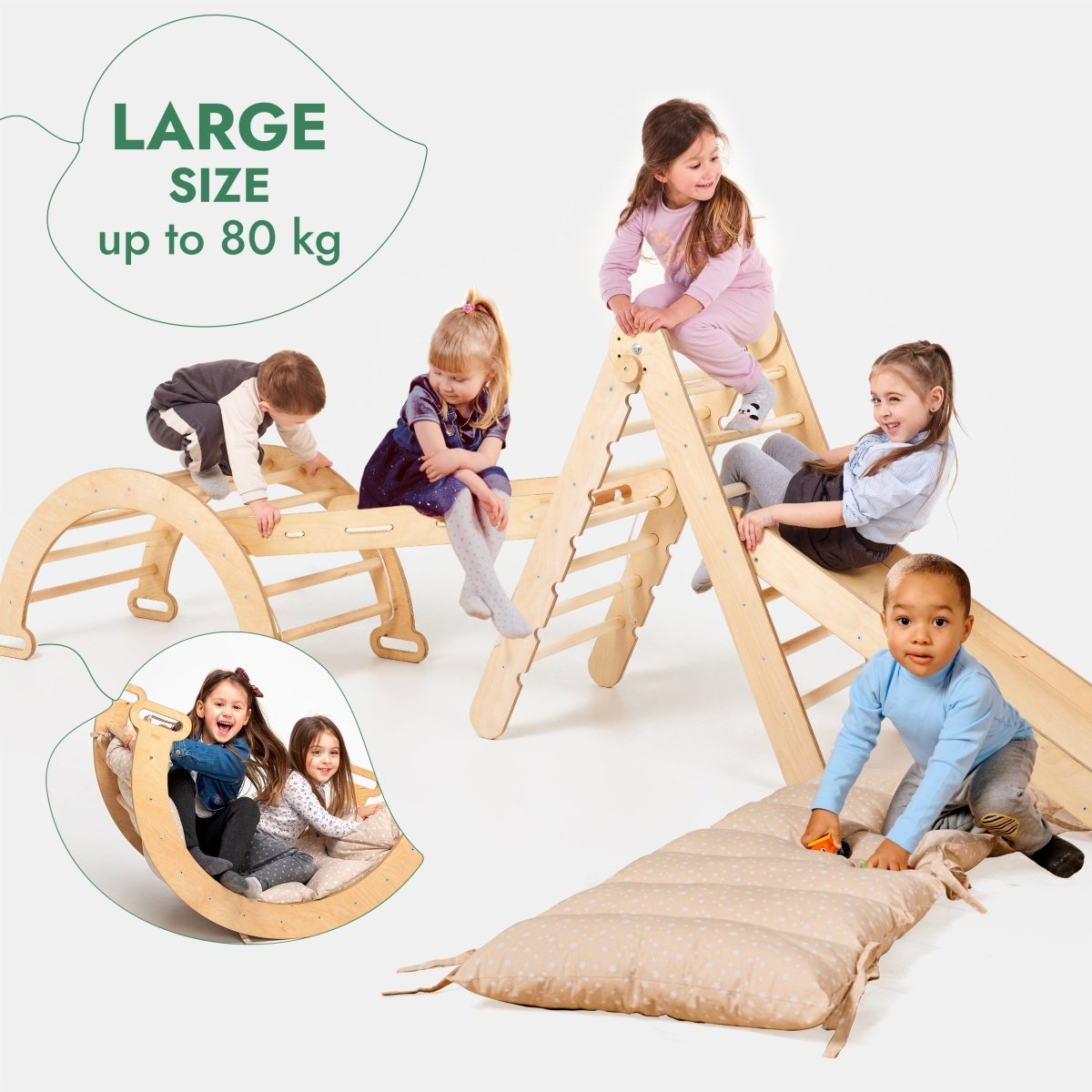 5in1 Montessori Climbing Set: Triangle + Arch + Slide + Climbing Net + Cushion