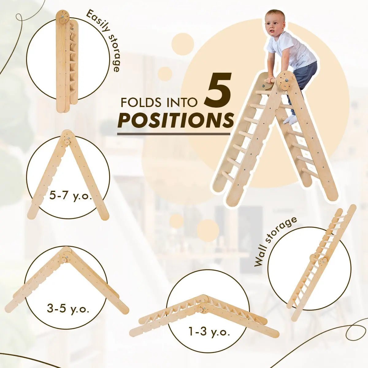 5in1 Montessori Climbing Set: Triangle + Arch + Slide + Climbing Net + Art Addition