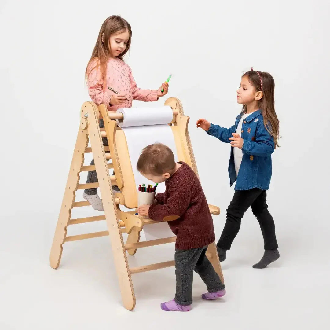 5in1 Montessori Climbing Set: Triangle + Arch + Slide + Climbing Net + Art Addition