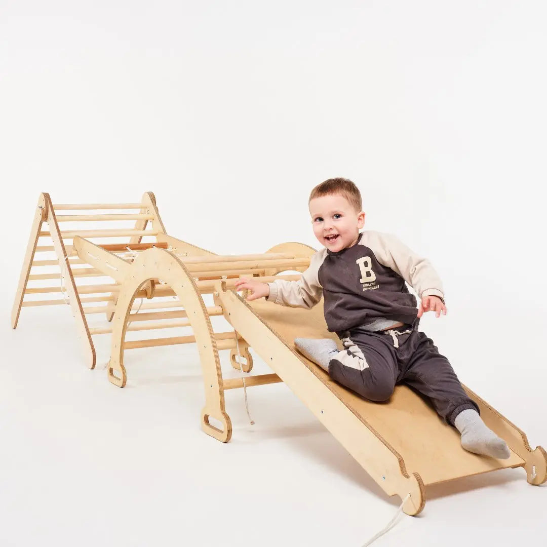 5in1 Montessori Climbing Set: Triangle + Arch + Slide + Climbing Net + Art Addition