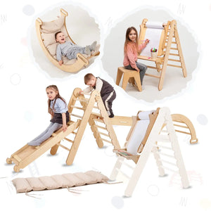 6in1 Climbing Set: Triangle + Arch + Slide+ Net + Cushion + Art Addition