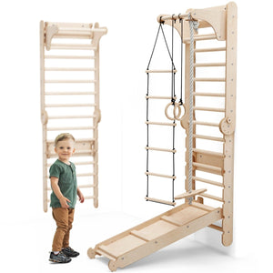 Wooden Swedish Wall + Swing Set + Slide