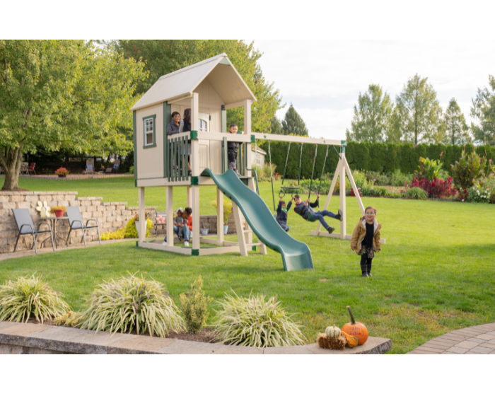 playstation front view outdoor playhouse with slide