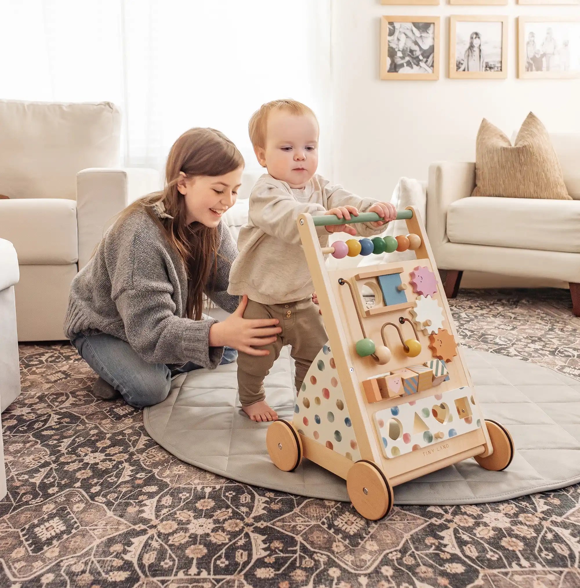 Tiny Land® Natural Wooden Baby Walker