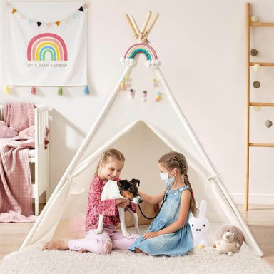 Tiny Land® Teepee for Kids with Mat Front View With Kids