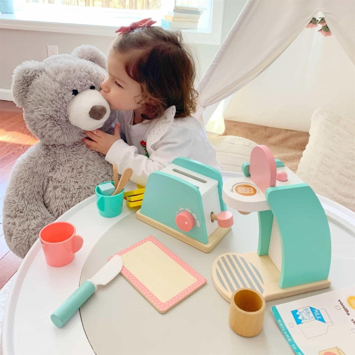 Tiny Land® Wooden Coffee Maker Set Toddler Playing