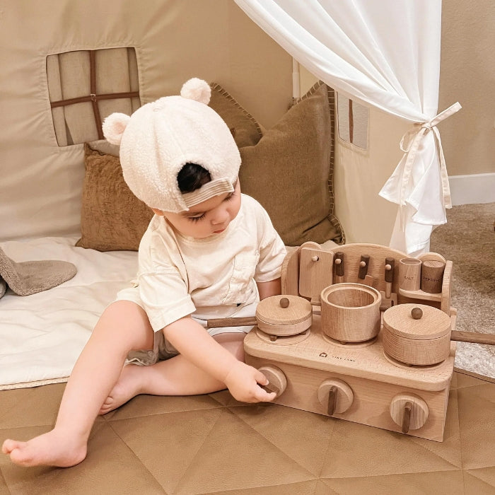 Tiny Land® Wooden Stove Cooking Toys Toddler Playing