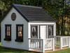 Whole Wood Playhouses Blackbird white with black trim left view