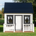 Whole Wood Playhouses Blackbird white with black trim front view