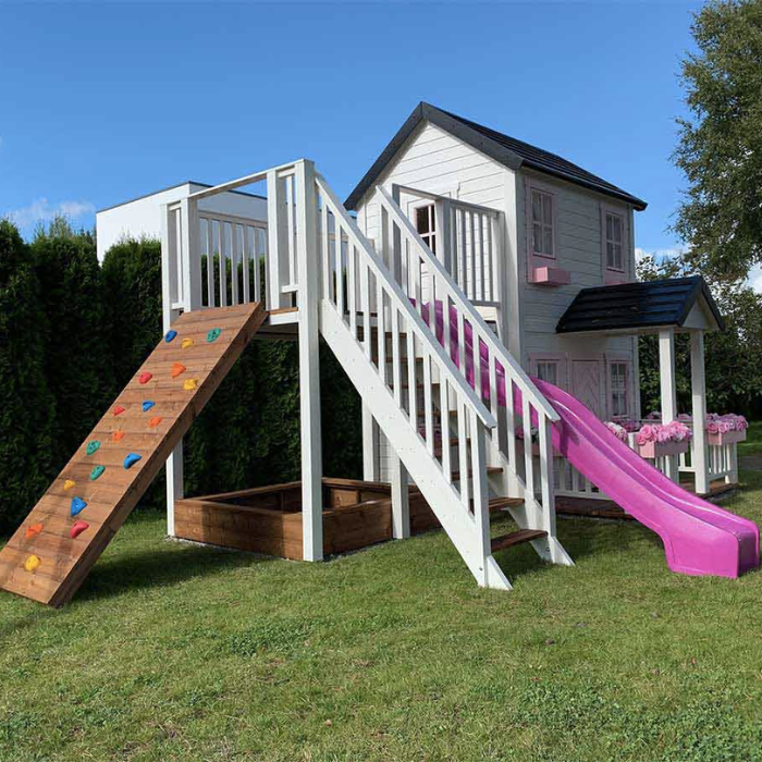 Small wooden playhouse with slide sales