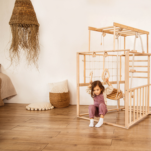 Montessori Indoor Playground with Accessories in Natural Wood