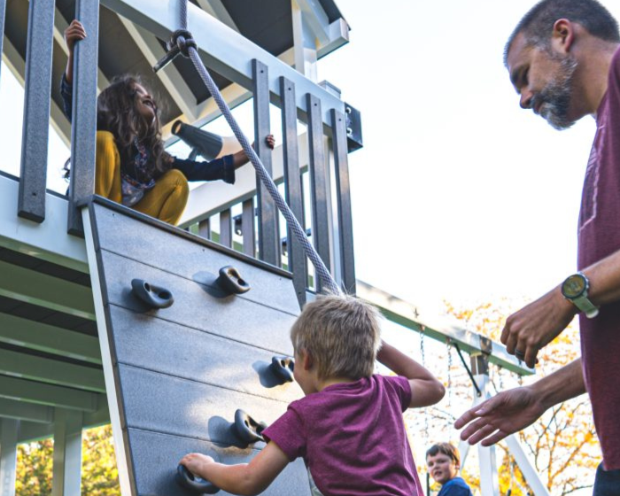 Bright Star Vinyl Swing Set with rock wall