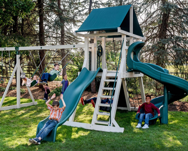 Galaxy Vinyl Swing Set with spiral slide