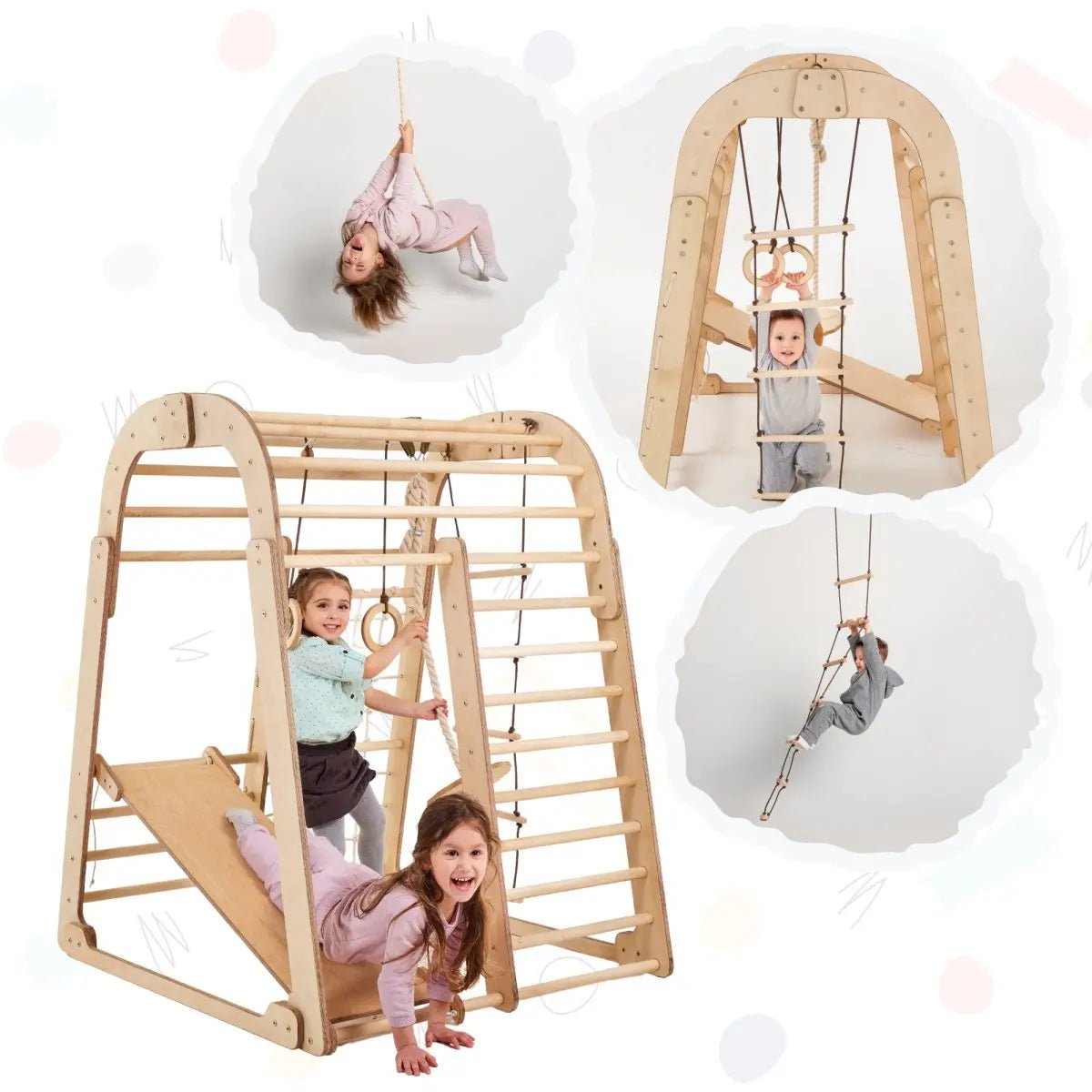 6in1 Indoor Wooden Playground + Swings + Slide