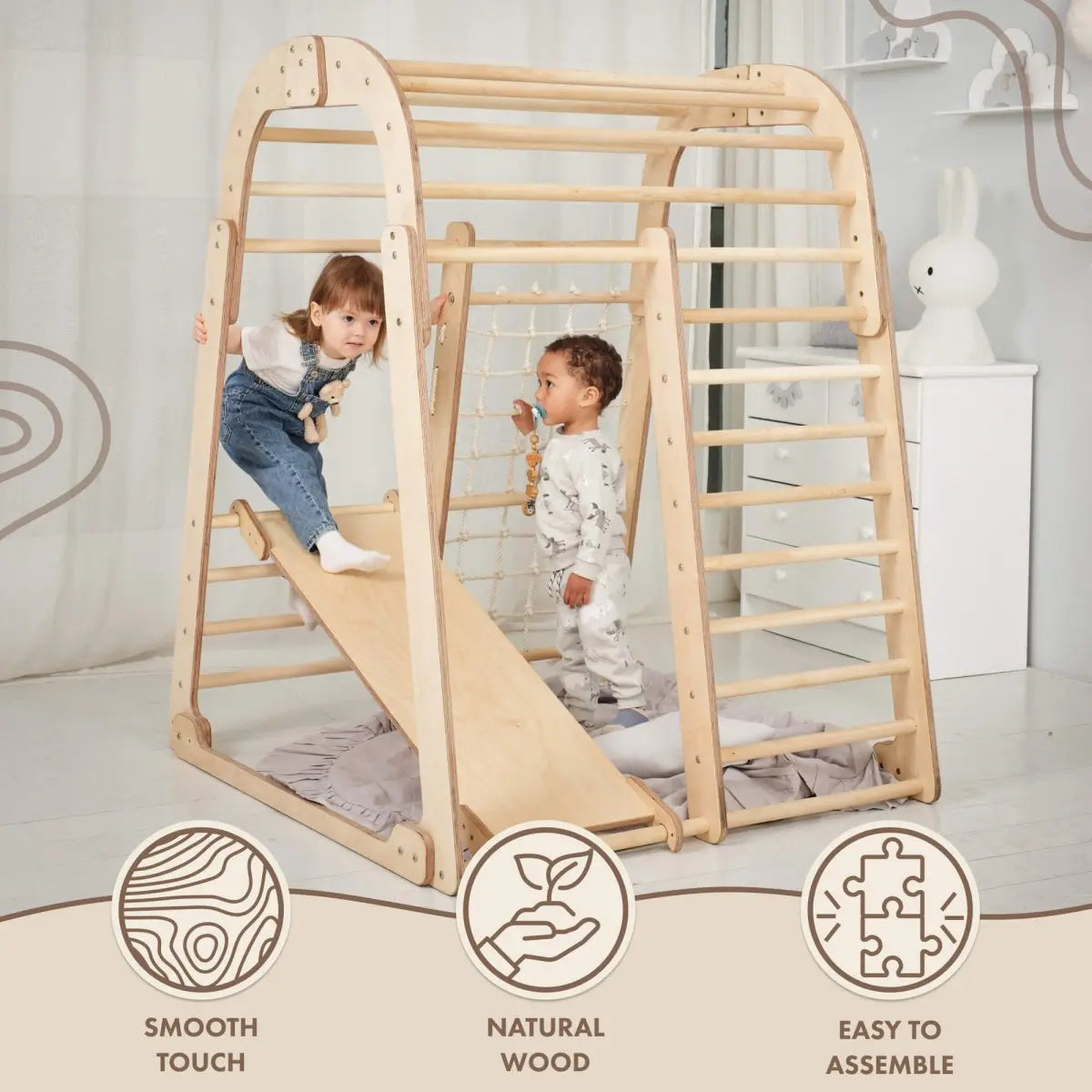 6in1 Indoor Wooden Playground + Swings + Slide