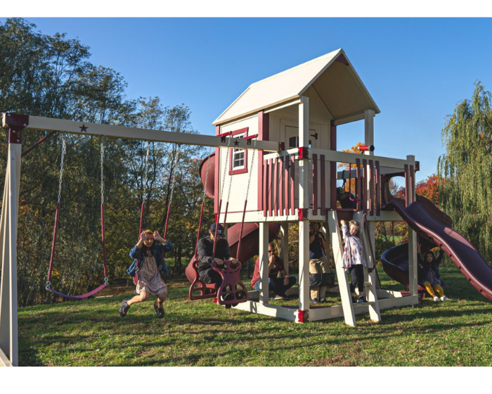 Orion’s Hideout Vinyl Swing Set with Playhouse