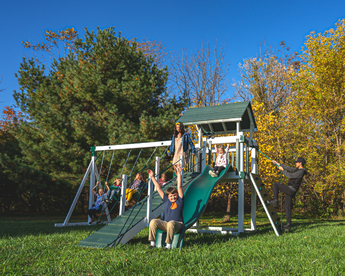 Silver Star Vinyl Swing Set with Ramp — AlignedPlay