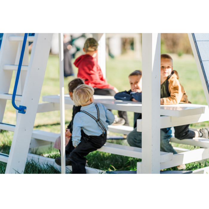 solar swing set with fireman pole and picnic table